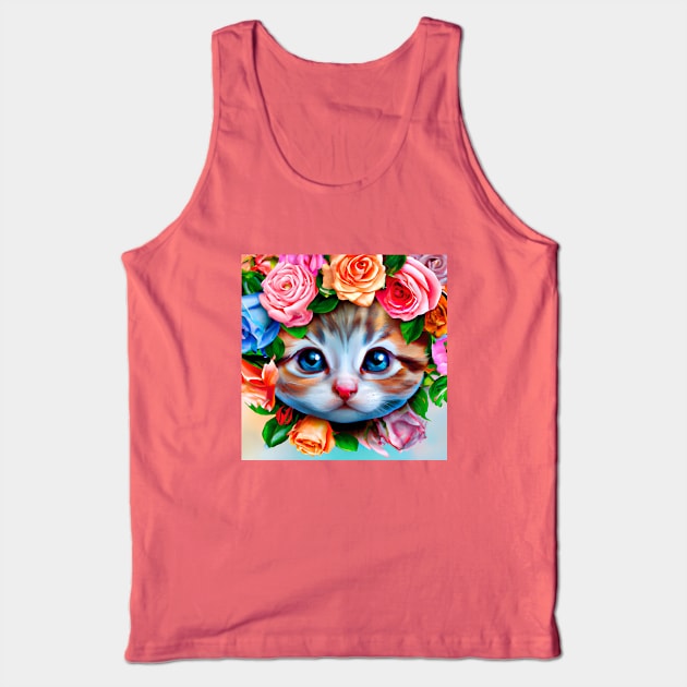 Adorable Kitten in Flowers Wreath Tank Top by AnnieDreams